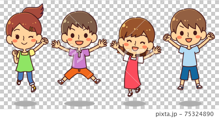 ジャンプする子供たち　4人 75324890