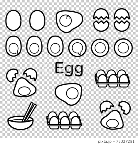 シンプルでかわいい卵のイラストセット モノクロのイラスト素材