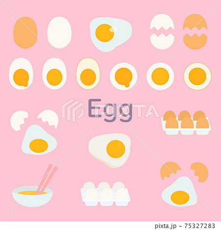 シンプルでかわいい卵のイラストセット フラットデザインのイラスト素材