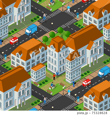 Isometric 3d of street downtown architecture...のイラスト素材 [75328628] - PIXTA