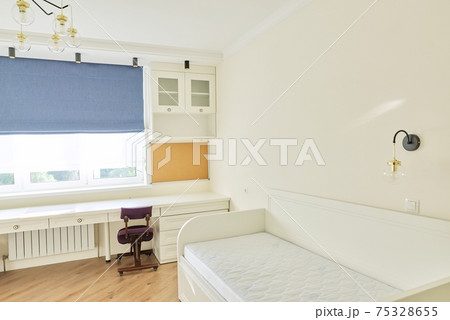 Pastel light interior of child's room for girl, white furniture Pastel light interior of child's room for girl, white furniture 75328655