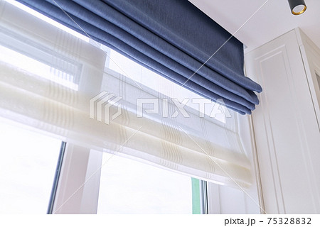 Roman blind in the interior detail close-up 75328832