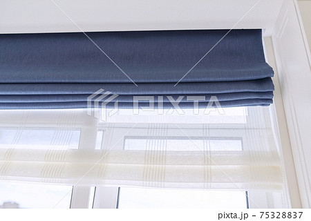 Roman blind in the interior detail close-up 75328837