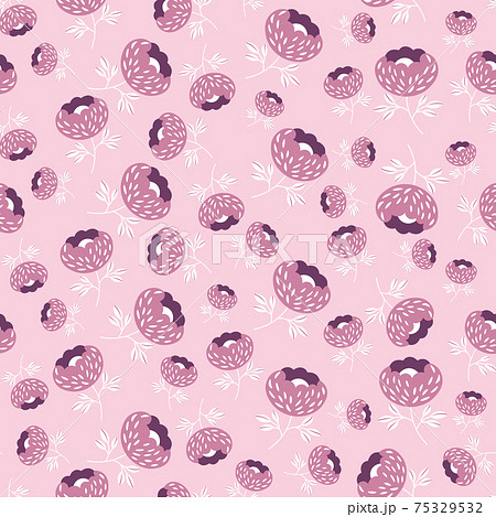 Seamless floral pattern based on traditional folk art ornaments. Pink and black flowers on color background. Scandinavian style. Sweden nordic style. Vector illustration. Simple minimalistic pattern. Seamless floral pattern based on traditional folk art ornaments. Pink and black flowers on color background. Scandinavian style. Sweden nordic style. Vector illustration. Simple minimalistic pattern. 75329532