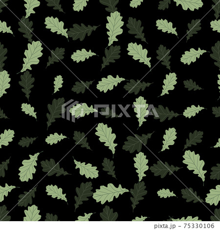 Floral seamless pattern with colorful exotic leaves on black background. Tropic green oak branches. Fashion vector stock illustration for wallpaper, posters, card, fabric, textile. Floral seamless pattern with colorful exotic leaves on black background. Tropic green oak branches. Fashion vector stock illustration for wallpaper, posters, card, fabric, textile. 75330106