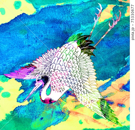 浮世絵 カラフル鶴 その1 浮世絵 カラフル鶴 その1 75330677