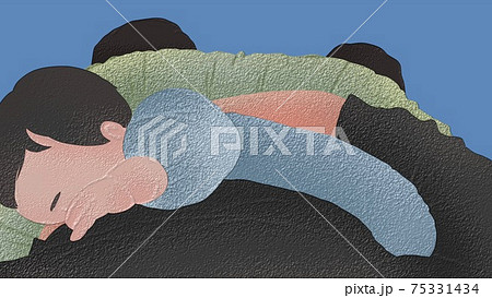 授乳中の子供 母親視点 版画調 授乳中の子供 母親視点 版画調 75331434
