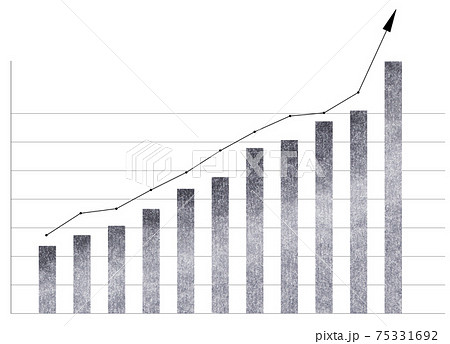 上昇する棒グラフと折れ線グラフ モノクロのイラスト素材