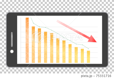 Smartphone screen: Down graph and down arrow Orange 75331716