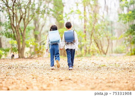 兄妹 公園 手を繋いで歩く 兄妹 公園 手を繋いで歩く 75331908