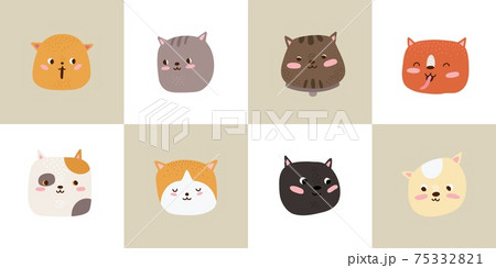Cute Cats Cartoon Cat Heads Kitten Faces のイラスト素材