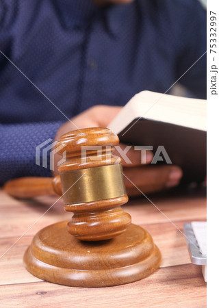 gavel and book with copy space on table  75332997