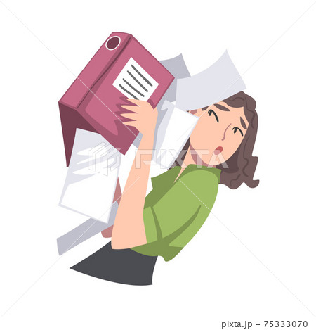 Young Female Holding Folder with Sheet of Papers Falling Down Vector Illustration Young Female Holding Folder with Sheet of Papers Falling Down Vector Illustration 75333070