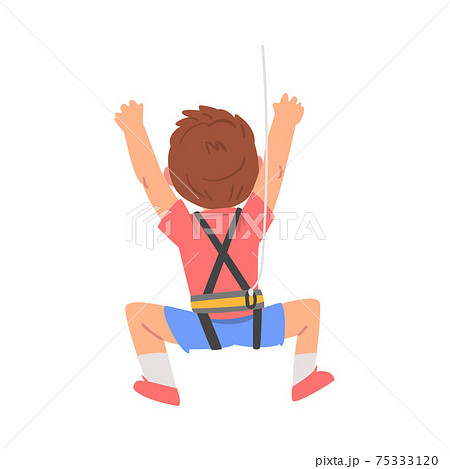 Back View of Cute Boy Climbing Wall, Kid Climber Character Practicing Extreme Sport, Having Fun in Adventure Park Cartoon Style Vector Illustration 75333120