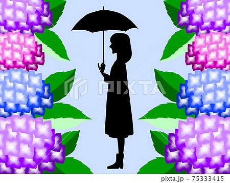 傘をさして佇む女の子のイラスト素材