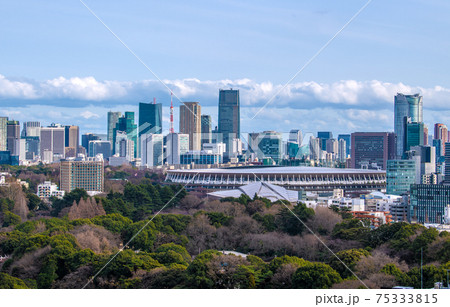日本の東京都市景観 新国立競技場や六本木などのビジネス街などを望む(奥に東京タワー) 日本の東京都市景観 新国立競技場や六本木などのビジネス街などを望む(奥に東京タワー) 75333815