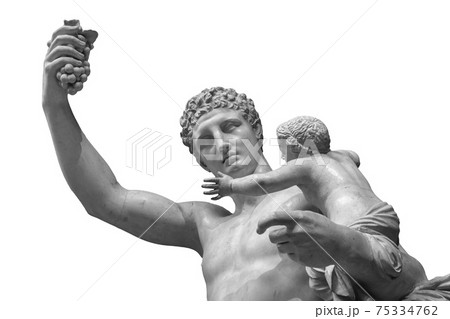 Statue of Dionysus or Bacchus with bunch of grapes isolated on white Statue of Dionysus or Bacchus with bunch of grapes isolated on white 75334762