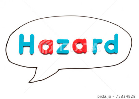 Alphabet letter with word hazard in black line hand drawing as bubble speech on white board background Alphabet letter with word hazard in black line hand drawing as bubble speech on white board background 75334928