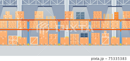Warehouse interior with cardboard boxes Warehouse interior with cardboard boxes 75335383