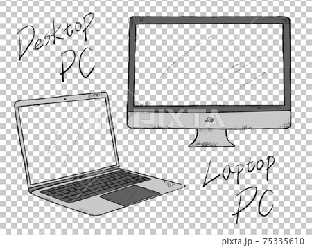 Handwritten illustration image of notebook PC and desktop PC 75335610