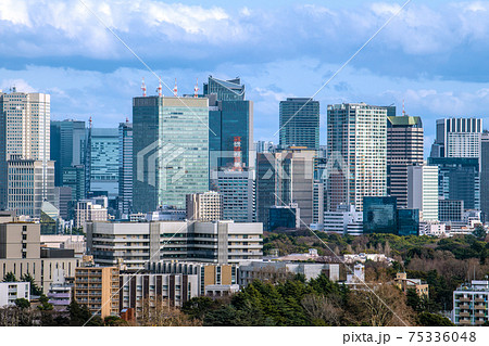日本の東京都市景観　東京・赤坂や虎ノ門の超高層ビルなどを望む 75336048