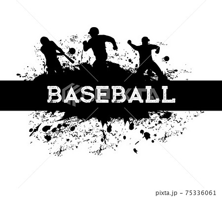 Baseball sport player silhouettes with bat, balls Baseball sport player silhouettes with bat, balls 75336061