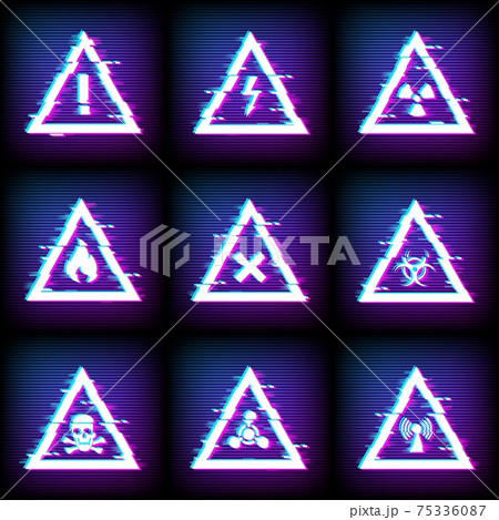 Glitch warning signs on screen hazard danger icons Glitch warning signs on screen hazard danger icons 75336087