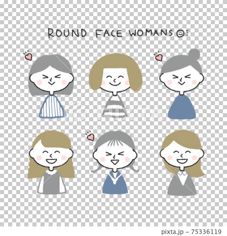 丸顔の女性 笑顔のイラスト素材