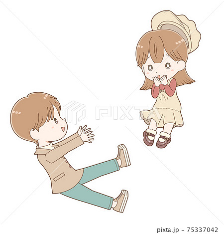 笑顔の男の子と驚く女の子 全身 のイラスト素材