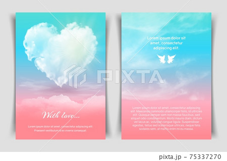 Postcard with a heart in the clouds. 75337270