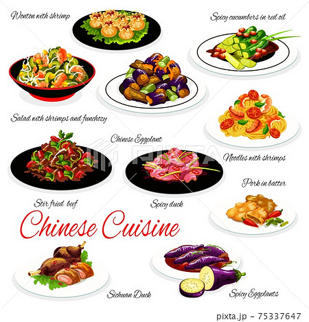 Chinese food dishes, noodles, seafood, vegetable Chinese food dishes, noodles, seafood, vegetable 75337647