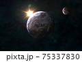 Planet Earth. Moon. Sunrise. Solar system. 3D render 75337830