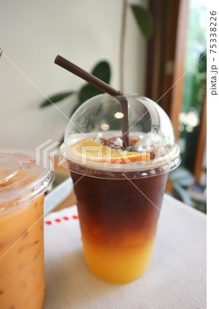 juice, orange juice and espresso or orange coffee 75338226