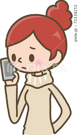 スマートフォンで話す女性 不機嫌のイラスト素材