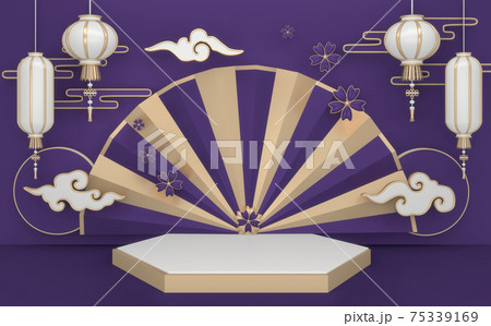 Japanese podium, Purple podium geometric for Product presentation. 3D rendering Japanese podium, Purple podium geometric for Product presentation. 3D rendering 75339169