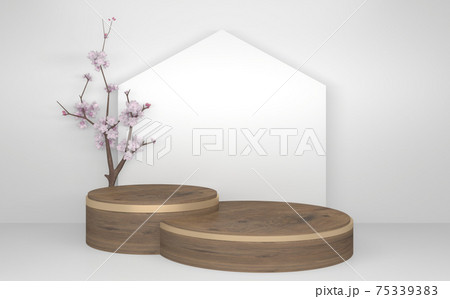 wooden Podium minimal geometric white and gold style abstract.3D rendering 75339383