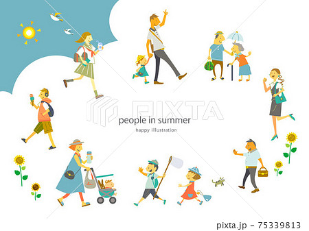 カラフルでさわやかな夏の人々のフレーム　 75339813