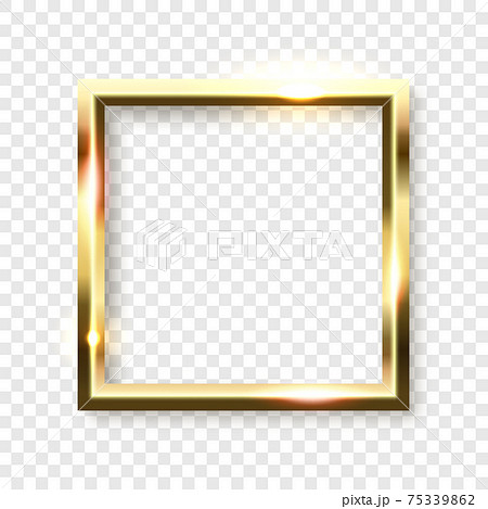 Abstract shiny golden square frame with white empty space for text, on transparent background, vector illustration. 75339862