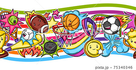 Seamless pattern with kawaii sport items. Seamless pattern with kawaii sport items. 75340346