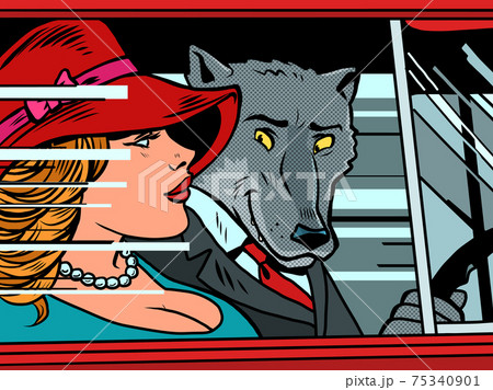 Wolf and Little Red Riding Hood in the car 75340901