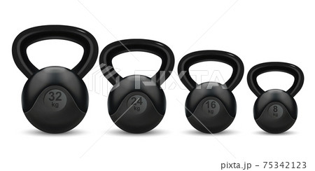 Realistic Detailed 3d Weights Kettlebell Set. Vector 75342123