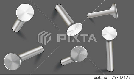 Realistic Detailed 3d Nails Hammered into Wall Set. Vector 75342127