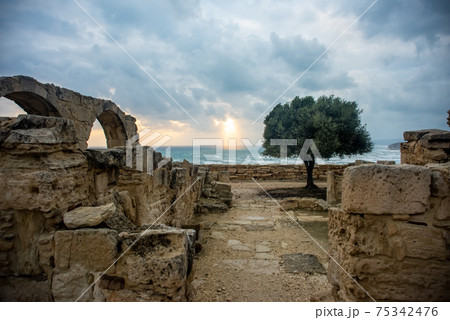 Ancient ruins in Paphos Archaeological Park Cyprus 75342476
