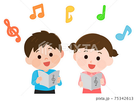 歌を歌う子供 男の子と女の子 イラストのイラスト素材