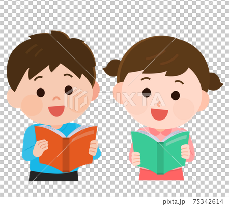 読書を楽しむ子供　男の子と女の子2　イラスト 75342614