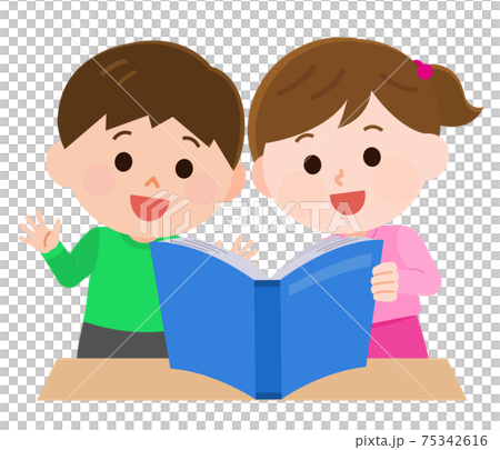 読書を楽しむ子供 男の子と女の子1 イラストのイラスト素材
