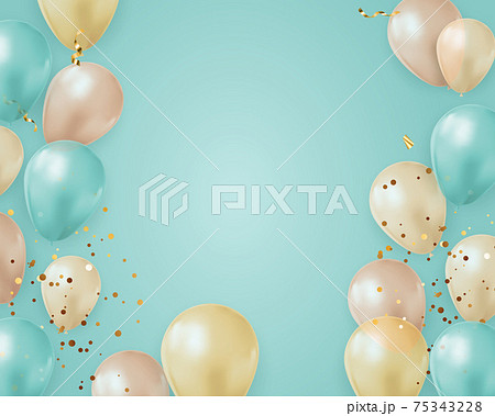Party Glossy Holiday Background with Balloons and confetti. Vector Illustration 75343228