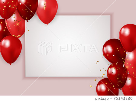 Happy Party Birthday Background with Realistic Red Balloons and Frame. Vector Illustration 75343230