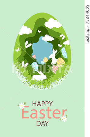 Paper-cut large Easter egg with holiday elements - Vector Paper-cut large Easter egg with holiday elements - Vector 75344005