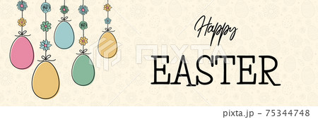 Colourful Easter eggs. Colourful banner with greetings. Vector 75344748